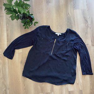 Ellen Tracy Navy Long-Sleeve Blouse with Zipper